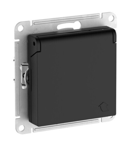 Розетка Systeme Electric ATLASDESIGN, скрытый монтаж, с заземлением, с крышкой, со шторками, быстрозажимные клеммы, карбон