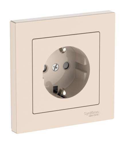 Systeme Electric AtlasDesign Бежевый Розетка с заземлением со шторками, 16А, в сборе, быстрозажим. клем.
