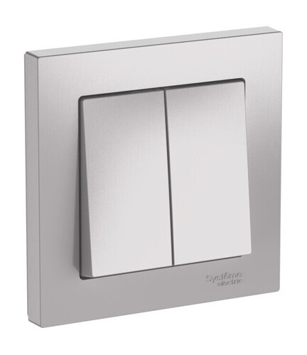 Systeme Electric AtlasDesign Алюминий Выключатель 2-клавишный, сх.5, 10АХ, в сборе, быстрозажим. клем.