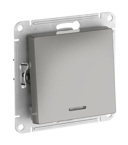 Systeme Electric AtlasDesign Сталь Переключатель 1-кл с подсветкой, сх.6а, 10АХ, мех., быстрозажим. клем.