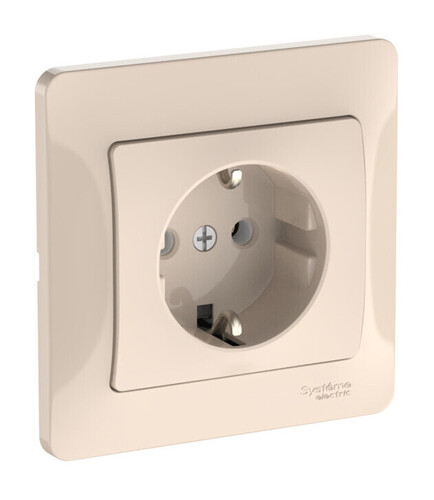 Systeme Electric Glossa Бежевый Розетка с заземлением, 16А, в сборе, быстрозажим. клем.