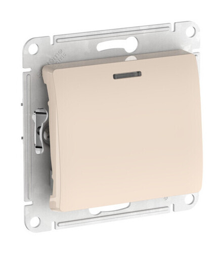 Systeme Electric Glossa Бежевый Переключатель 1-клавишный с подсвет.,сх.6а, 10АХ, мех., быстрозажим. клем.