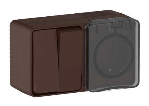 Systeme Electric Atlas Design Profi54 Наруж Коричневый Блок: Роз. з/к со шт. 16А, Выкл. 2-клав.10А