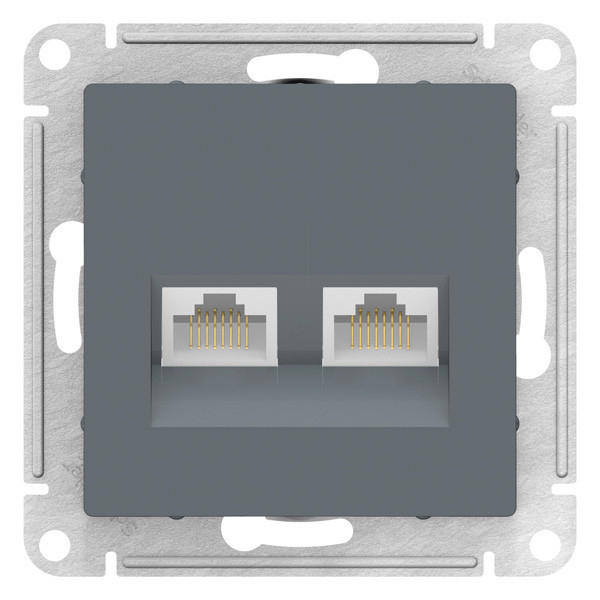 Розетка компьютерная 2xRJ45 Cat.6 Systeme Electric ATLASDESIGN, скрытый монтаж, грифель, ATN000788