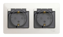 Розетка двухместная Systeme Electric GLOSSA, скрытый монтаж, с заземлением, с крышкой, со шторками, перламутр, GSL000647
