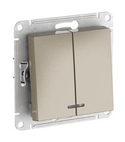 Systeme Electric AtlasDesign Шампань Выключатель 2-клавишный с подсвет.,сх.5а, 10АХ,мех., быстрозажим. клем.