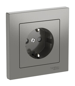Systeme Electric AtlasDesign Сталь Розетка с заземлением со шторками, 16А, в сборе, быстрозажим. клем.