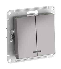 Systeme Electric AtlasDesign Сталь Выключатель 2-клавишный с подсвет.,сх.5а, 10АХ, мех., быстрозажим. клем.