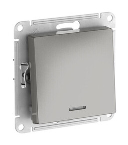 Systeme Electric AtlasDesign Сталь Переключатель 1-кл с подсветкой, сх.6а, 10АХ, мех., быстрозажим. клем.