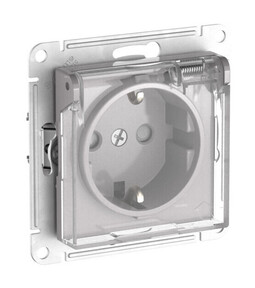 Systeme Electric AtlasDesign Aqua Алюминий Розетка с зазем. со шт. с прозрач. крыш, 16А, IP44, мех., быстрозажим. клем.
