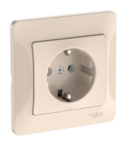 Systeme Electric Glossa Бежевый Розетка с заземлением, 16А, в сборе, быстрозажим. клем.