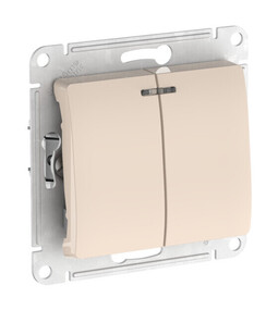 Systeme Electric Glossa Бежевый Выключатель 2-клавишный с подсветкой, сх.5а, 10АХ, мех., быстрозажим. клем.
