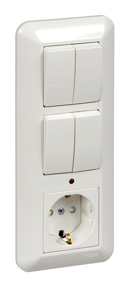 Systeme Electric Blanca внутр Бел Блок: Розетка с/з с защитными шторками +Выключатель 2-кл.+Выключатель 2-кл. 193x81x53 мм (в сборе)(опт.упак.)