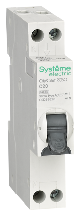 Systeme Electric City9 АВДТ 1П+Н C20 6000A 30мА AC 18мм