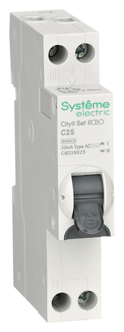 Systeme Electric City9 АВДТ 1П+Н C25 6000A 30мА AC 18мм
