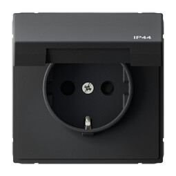 Systeme Electric ArtGallery Черный шелк Розетка с заз.со шт.с крышк, 16А, IP44, механизм, быстрозажим. клем.